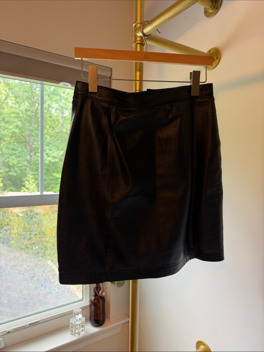 Vintage Black Leather Mini Skirt - Classic Women's A-Line